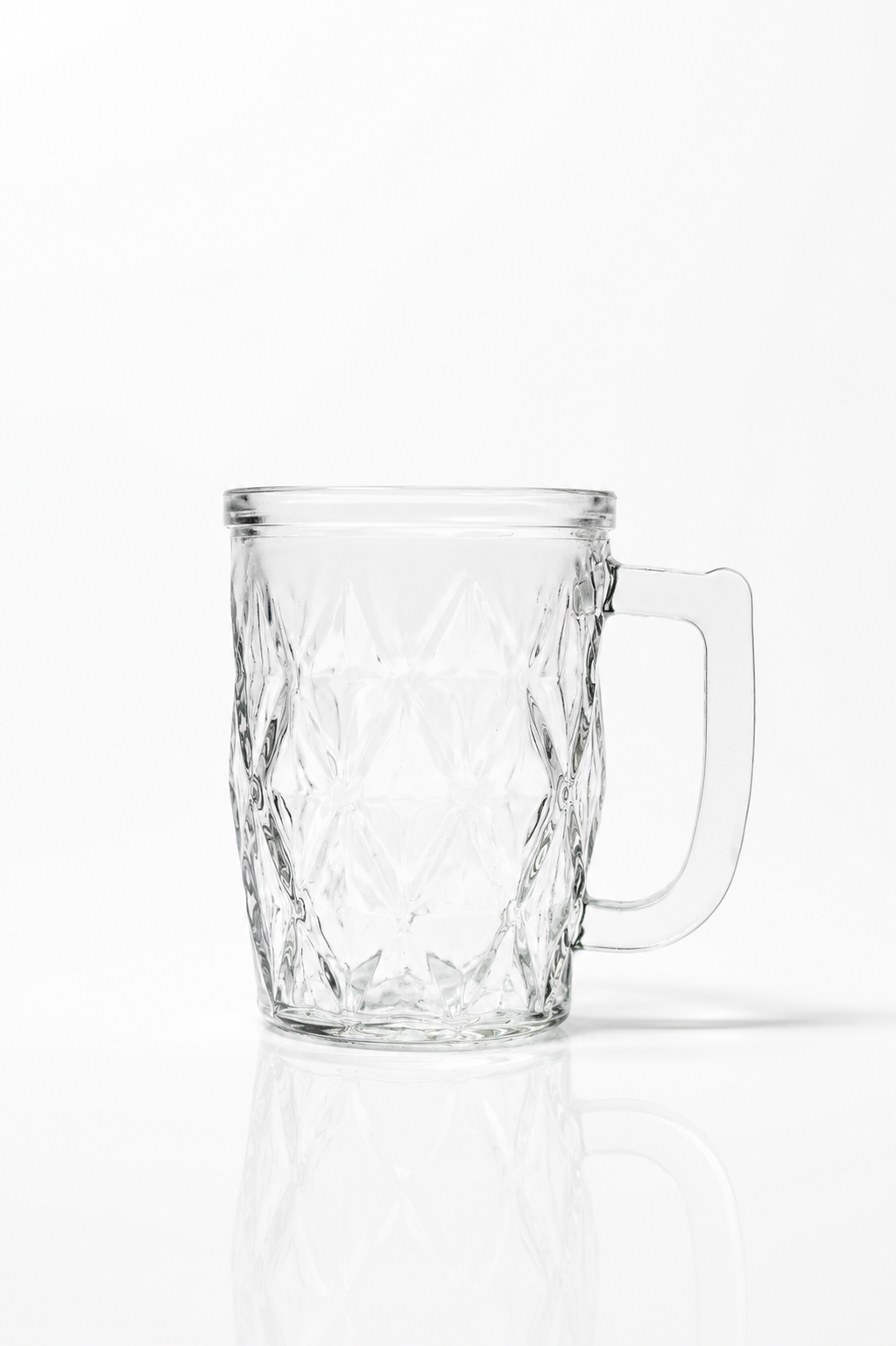 Clear Diamond-Cut Glass Mug with Handle